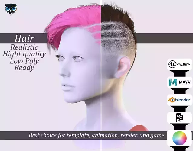 Patterned Fade Cut -Game-Ready 3D Hair