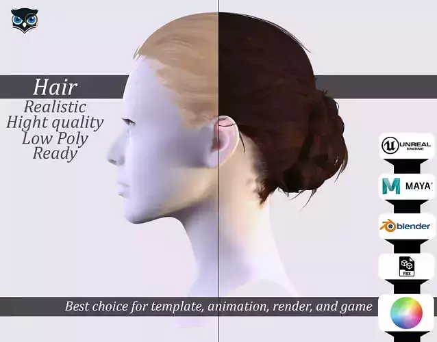 Classic Tied Bun - Realistic 3D Hair for Characters