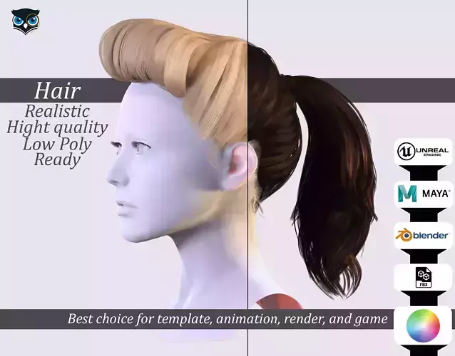 Retro Puff Ponytail Hairstyle -Game Render Asset