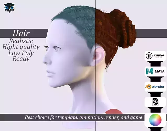 Cornrow Bun Hair - Realistic 3D Hairstyle for Women