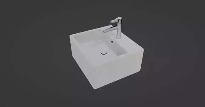 Modern Wall-Mounted Rectangular Sink with Chrome Faucet 3D model