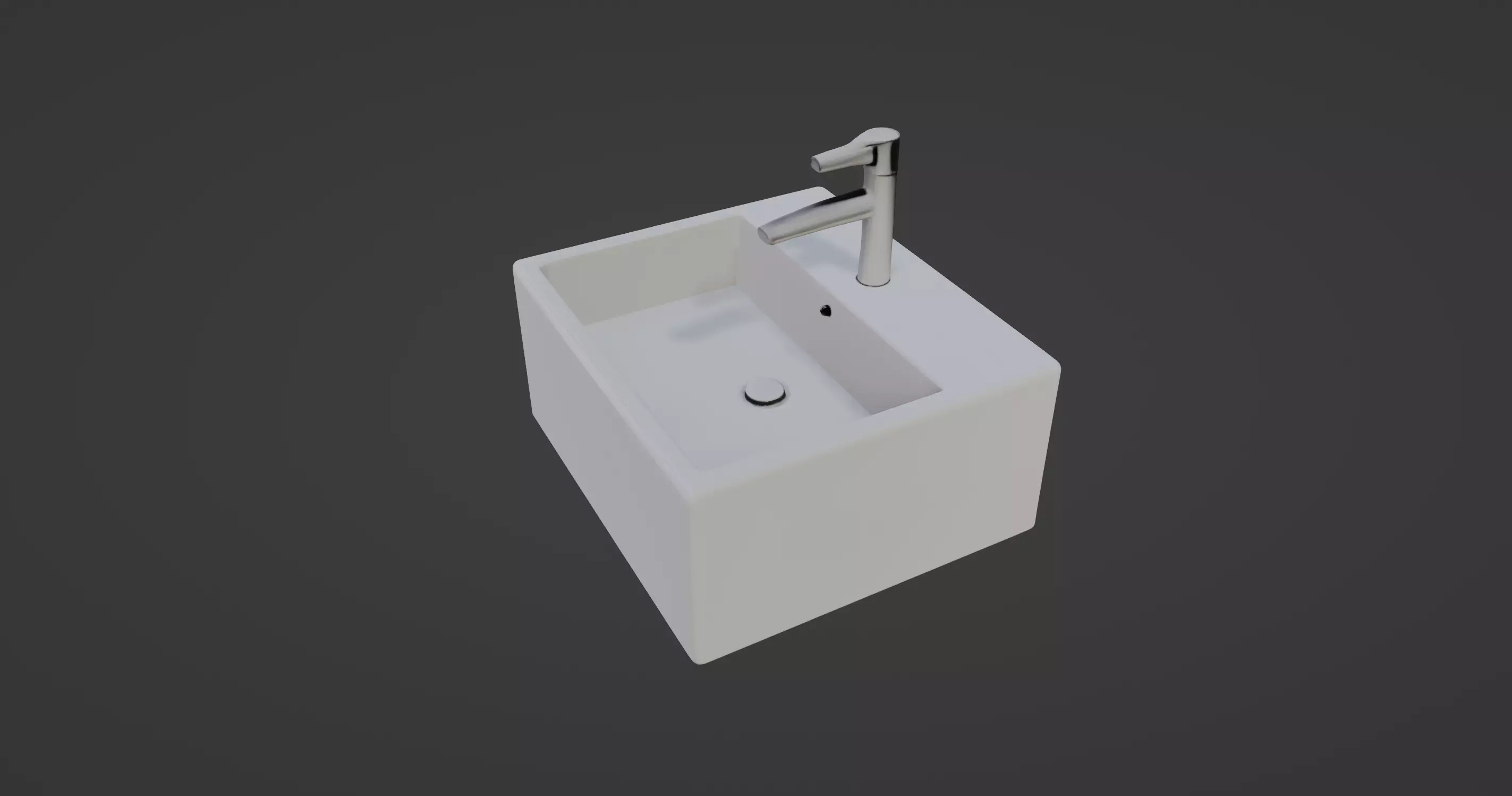 Modern Wall-Mounted Rectangular Sink with Chrome Faucet 3D model_0
