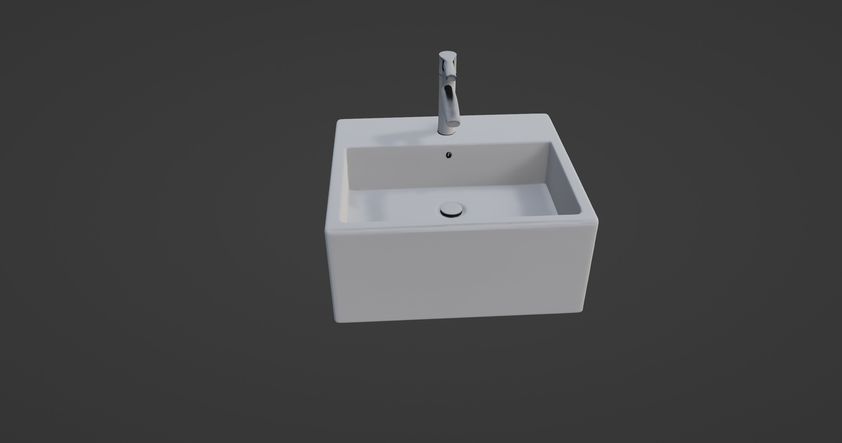 Modern Wall-Mounted Rectangular Sink with Chrome Faucet 3D model_2