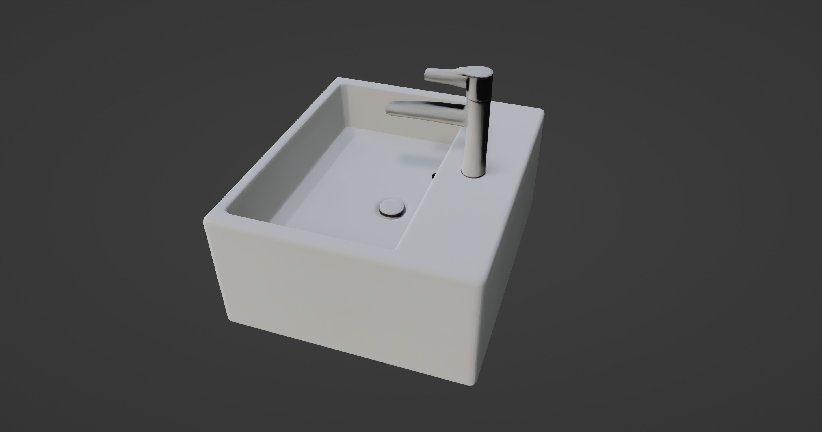 Modern Wall-Mounted Rectangular Sink with Chrome Faucet 3D model_7