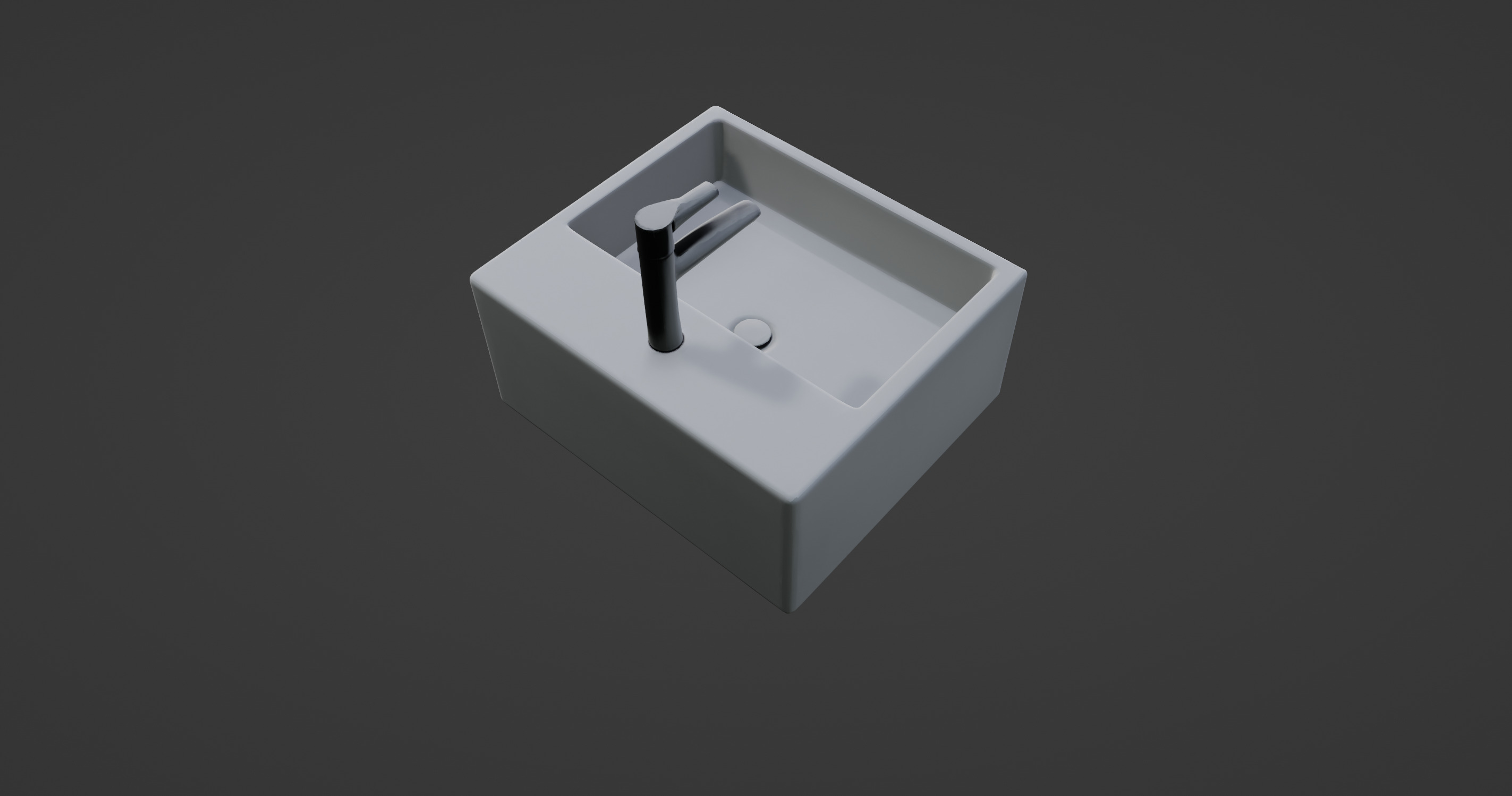 Modern Wall-Mounted Rectangular Sink with Chrome Faucet 3D model_6