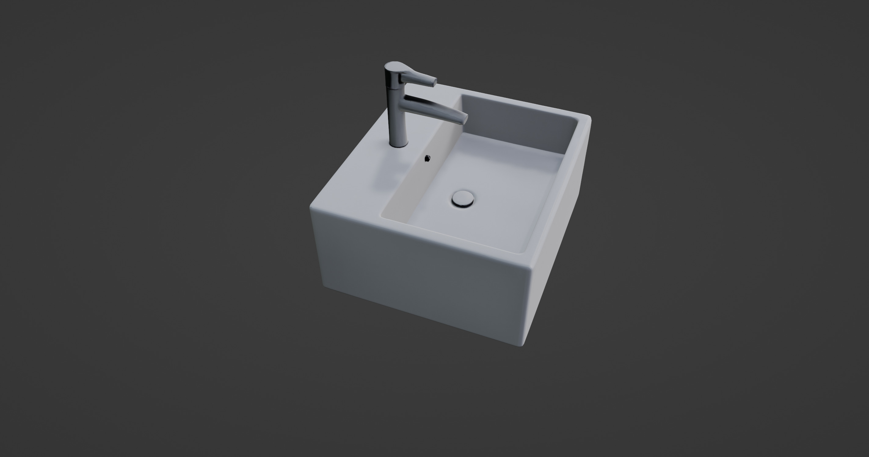 Modern Wall-Mounted Rectangular Sink with Chrome Faucet 3D model_5