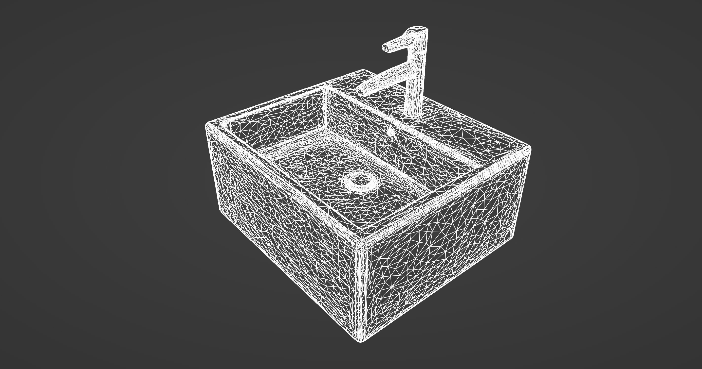 Modern Wall-Mounted Rectangular Sink with Chrome Faucet 3D model_9