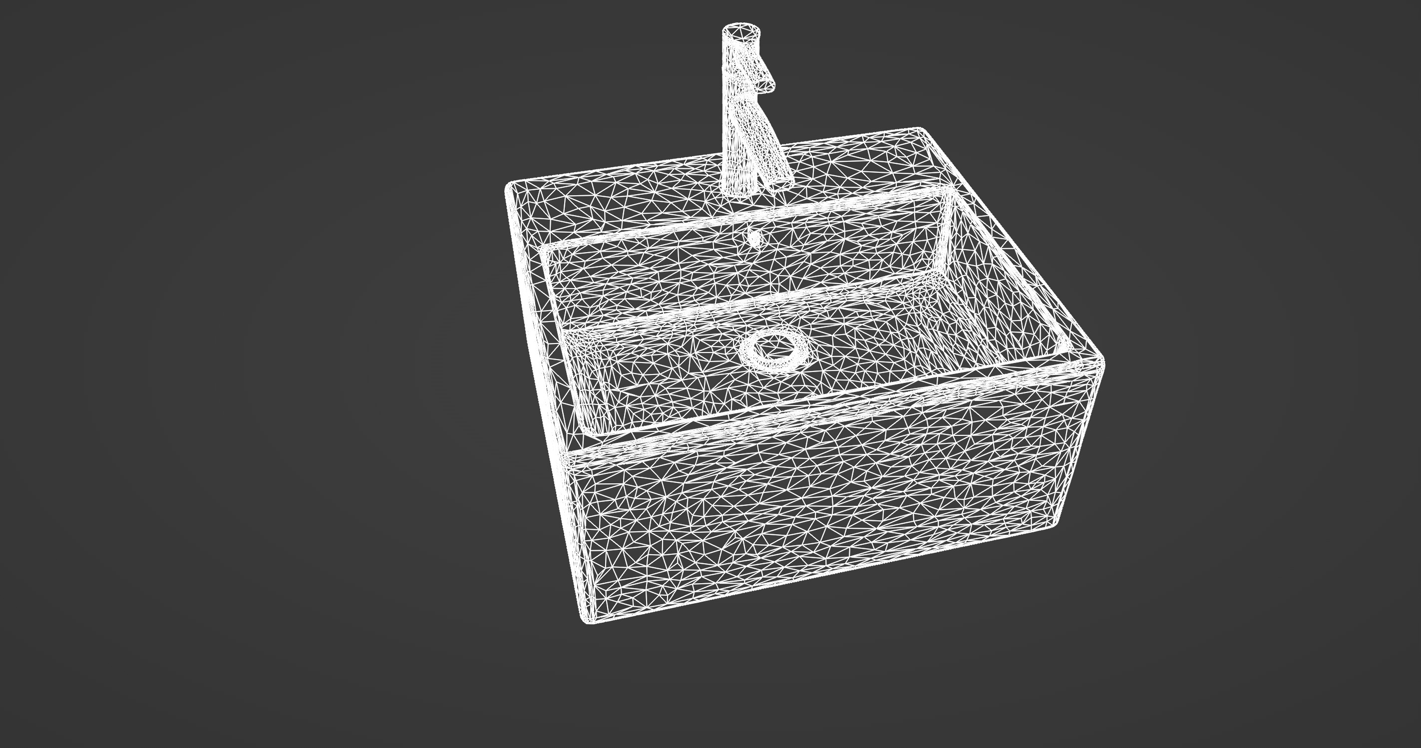 Modern Wall-Mounted Rectangular Sink with Chrome Faucet 3D model_10