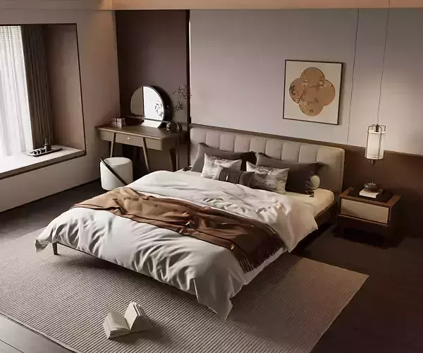 Modern Asian-Inspired Bedroom 046 3D model