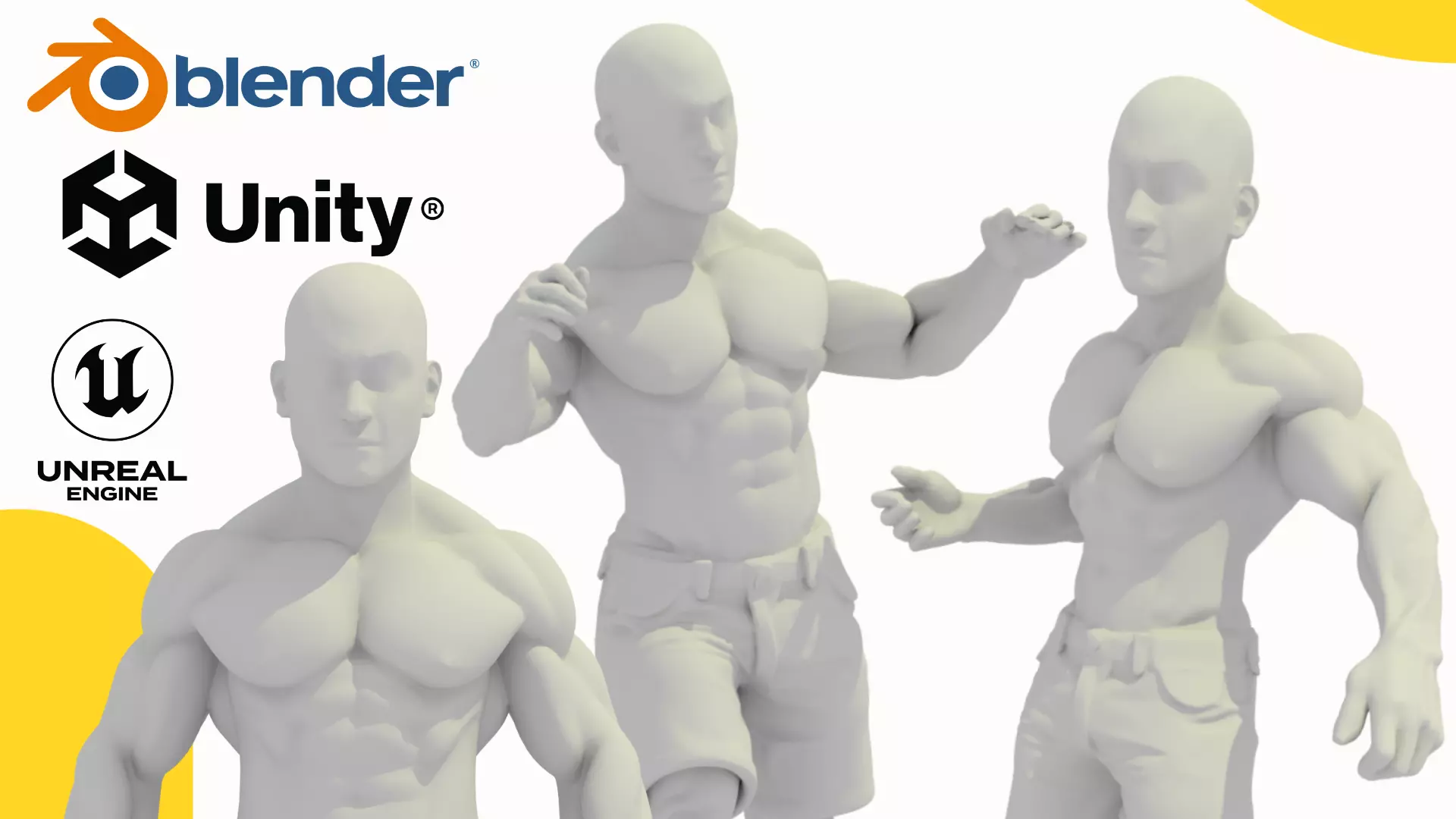 Base Mesh Muscular Male - Game-Animation Ready Low-poly 3D model
