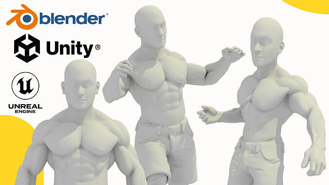 Base Mesh Muscular Male - Game-Animation Ready Low-poly 3D model
