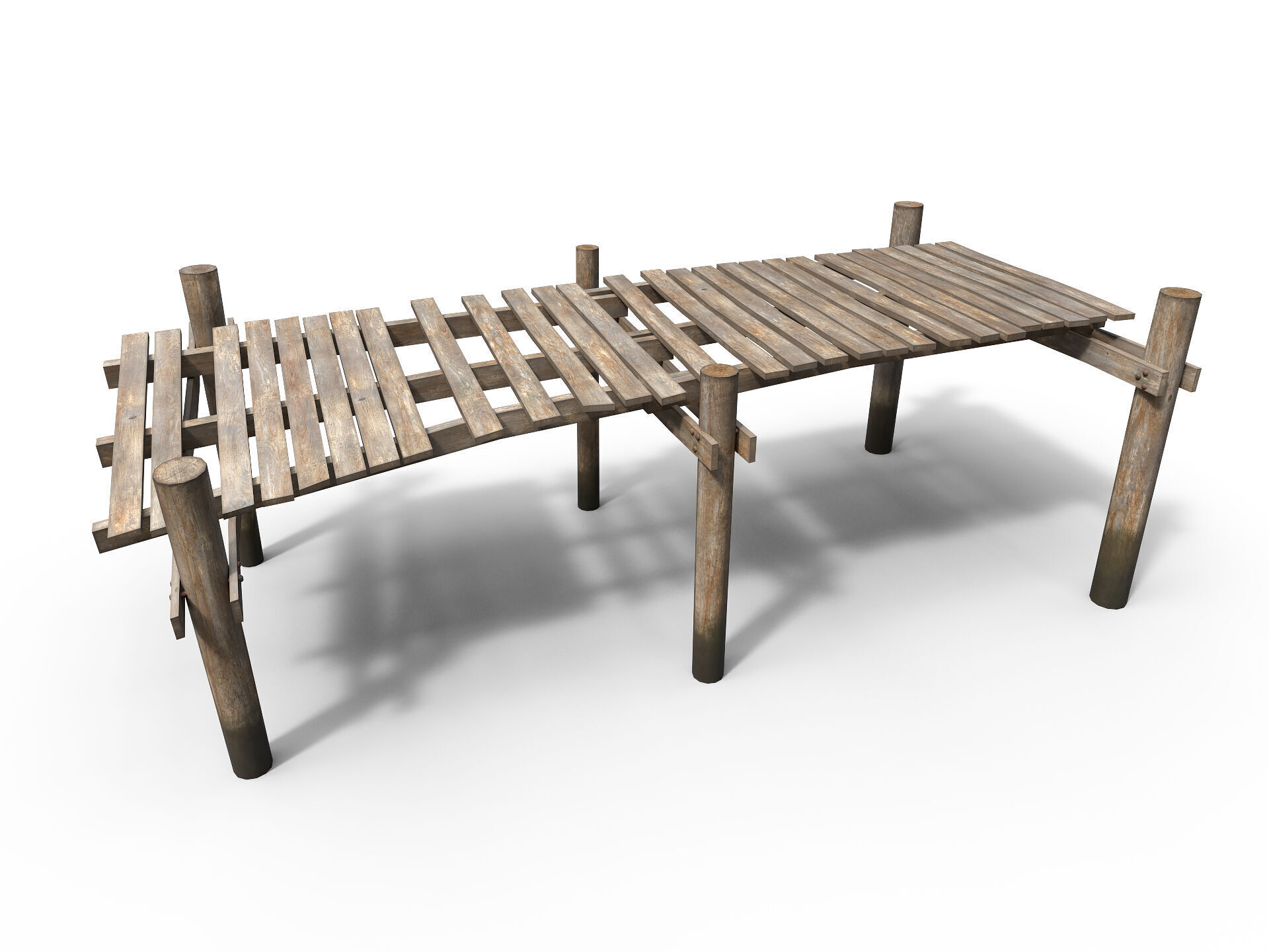 Old wooden pier Low-poly 3D model_5