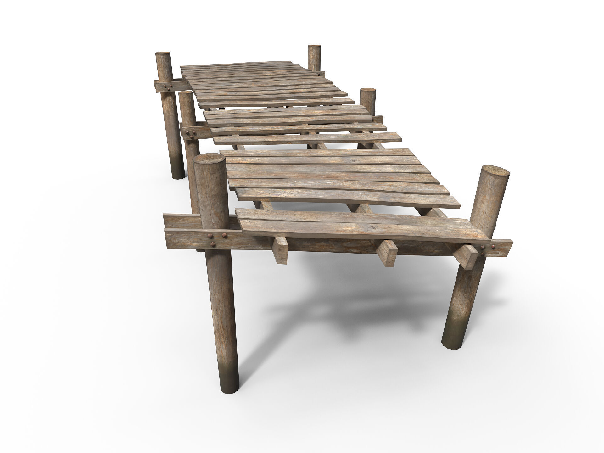 Old wooden pier Low-poly 3D model_3