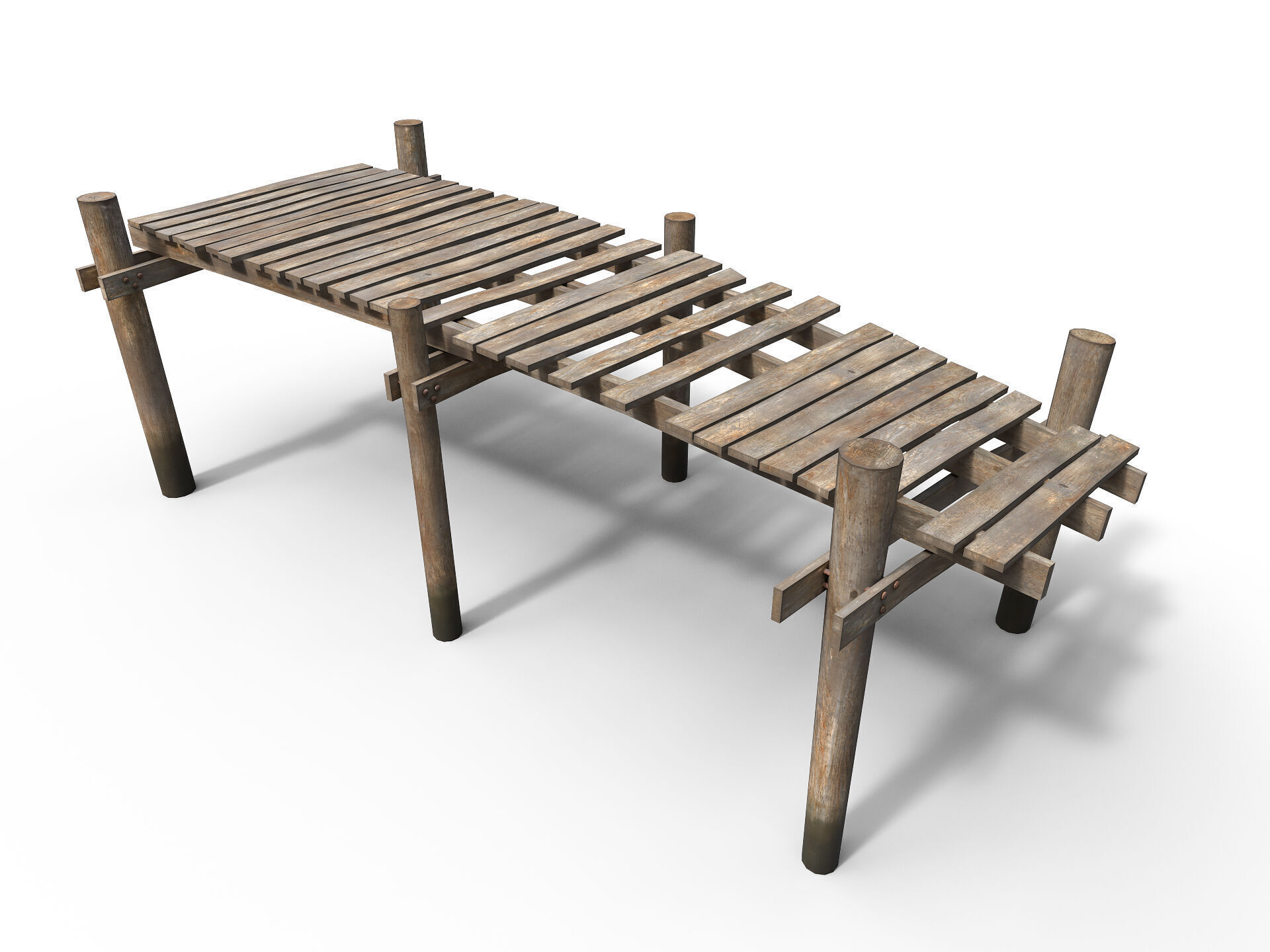 Old wooden pier Low-poly 3D model_2