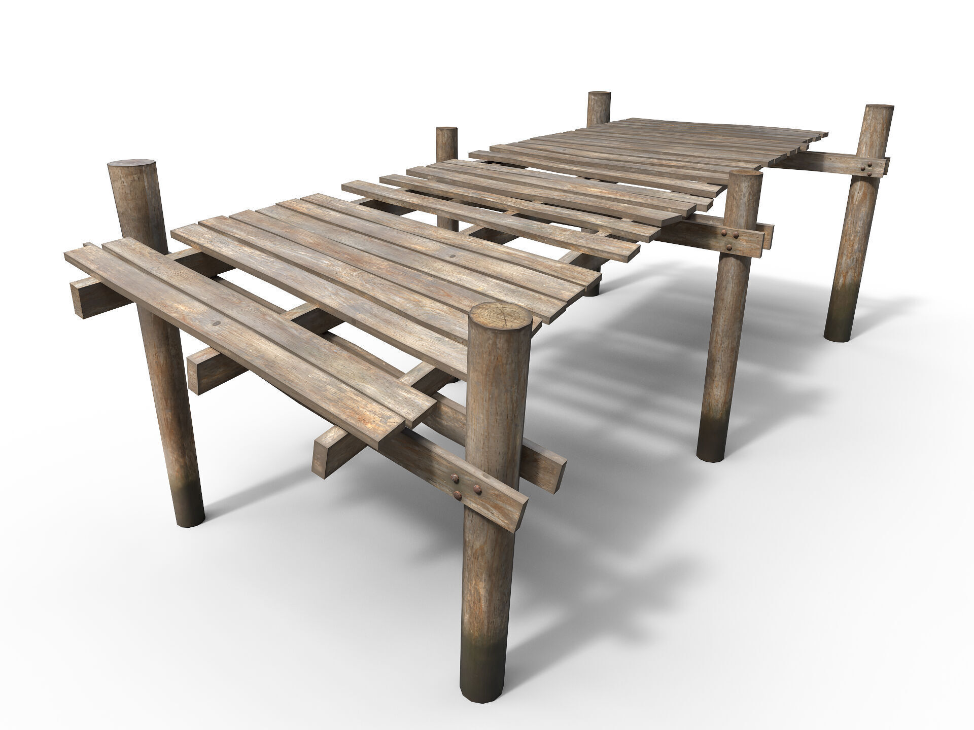 Old wooden pier Low-poly 3D model_4