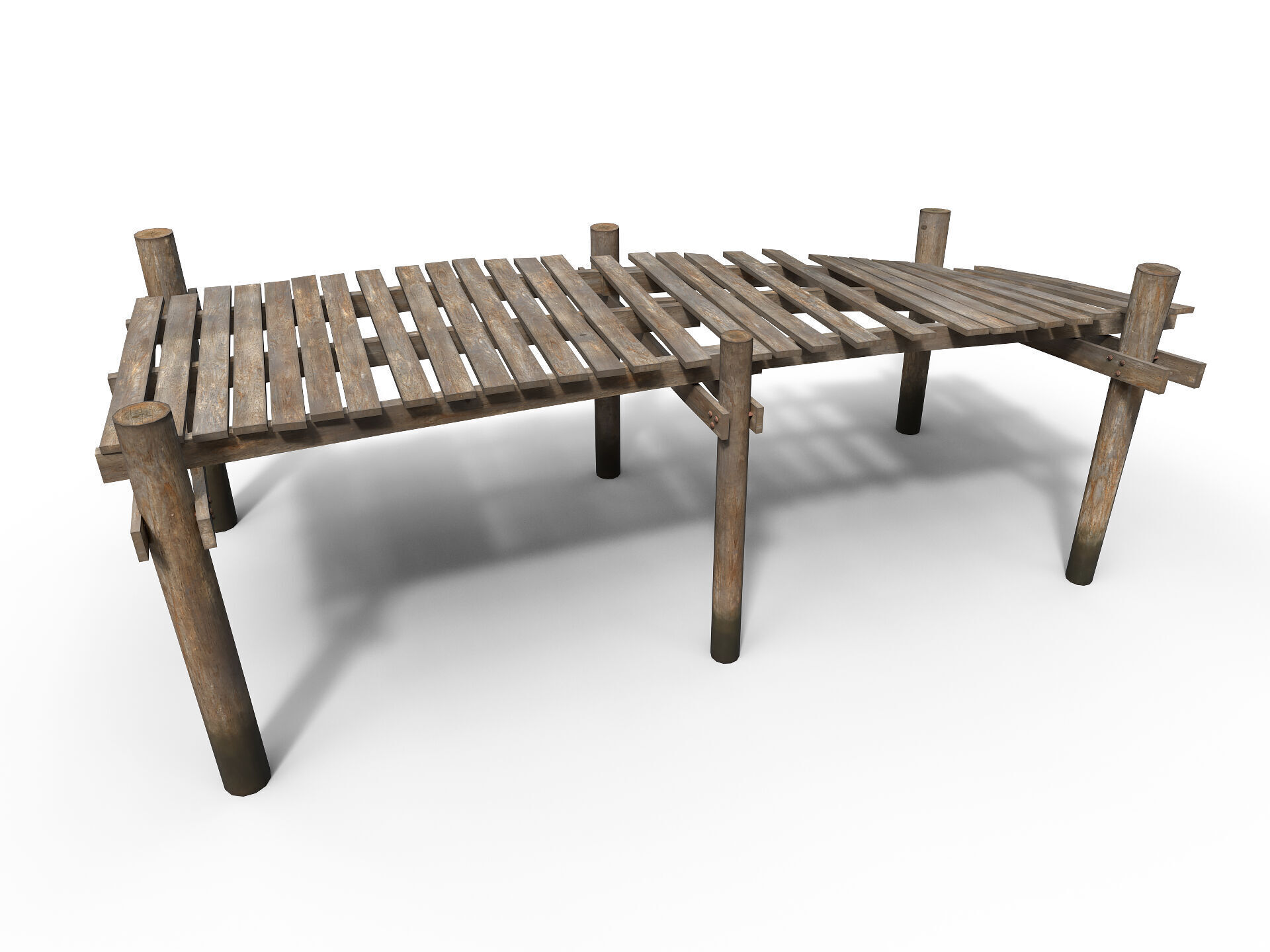 Old wooden pier Low-poly 3D model_1