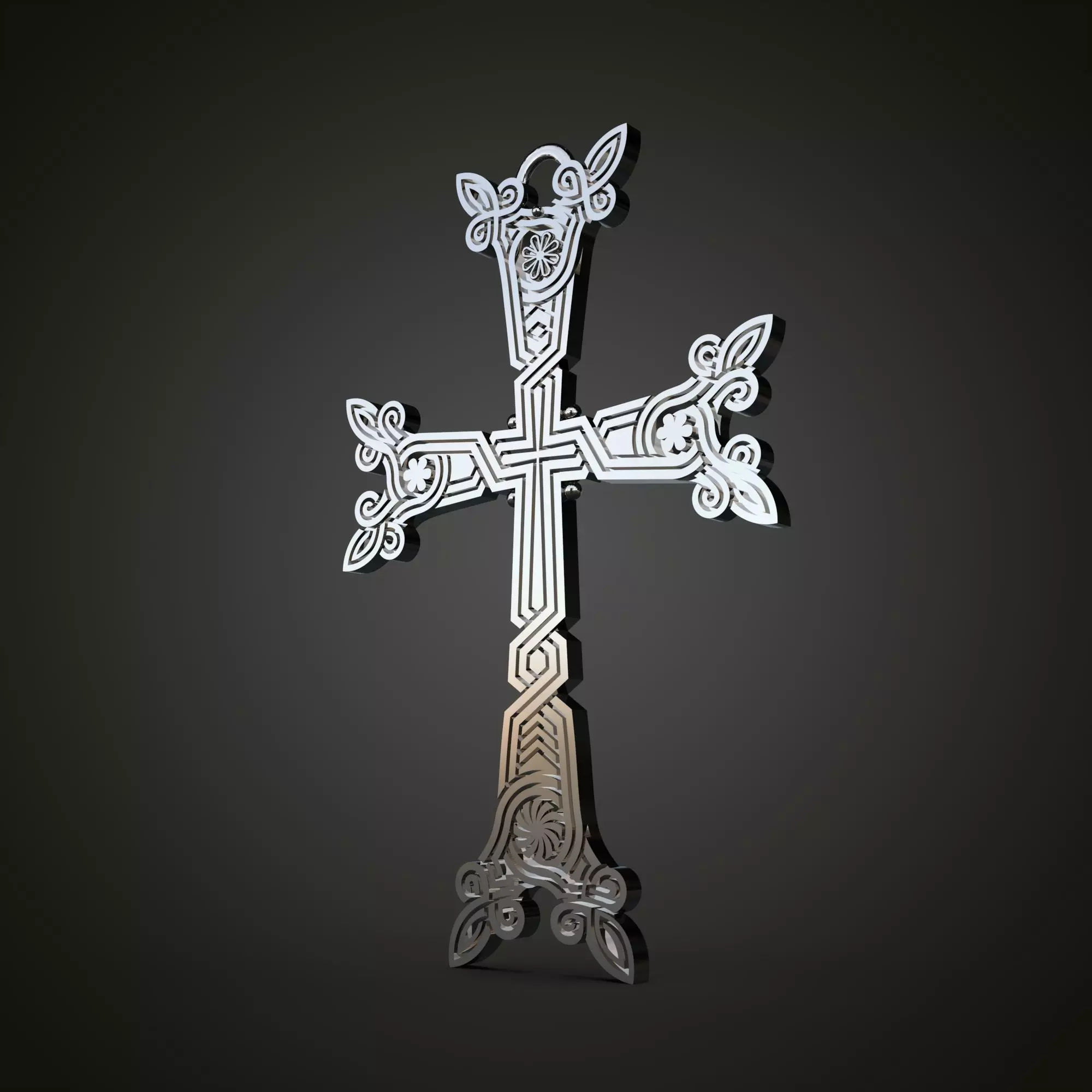 Ornamental Cross Pendant 3D print model_0