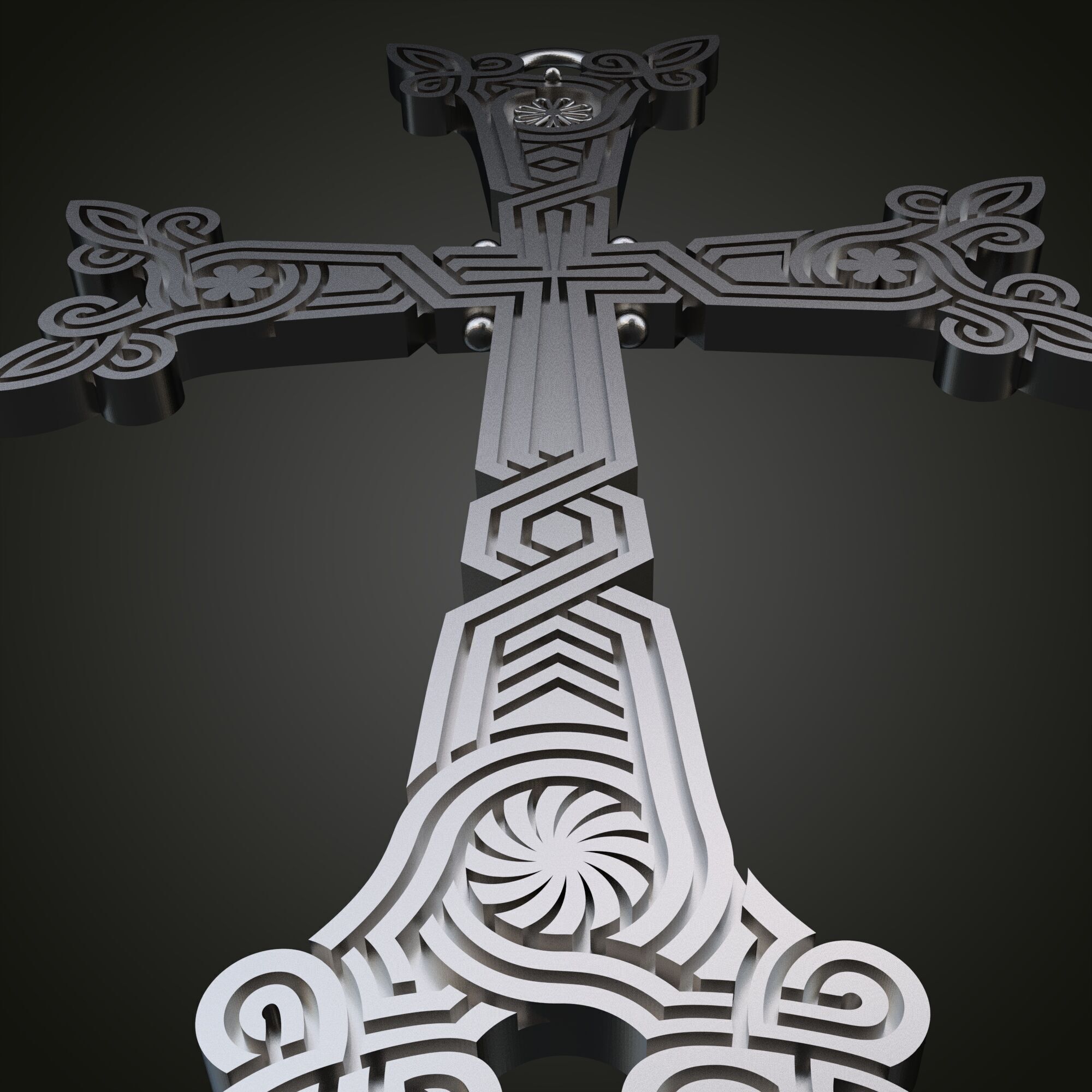Ornamental Cross Pendant 3D print model_1