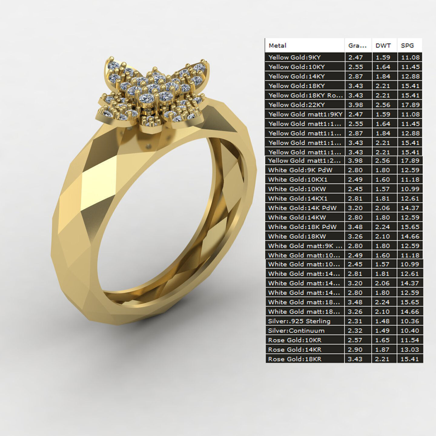Facet ring 01 3D print model_12