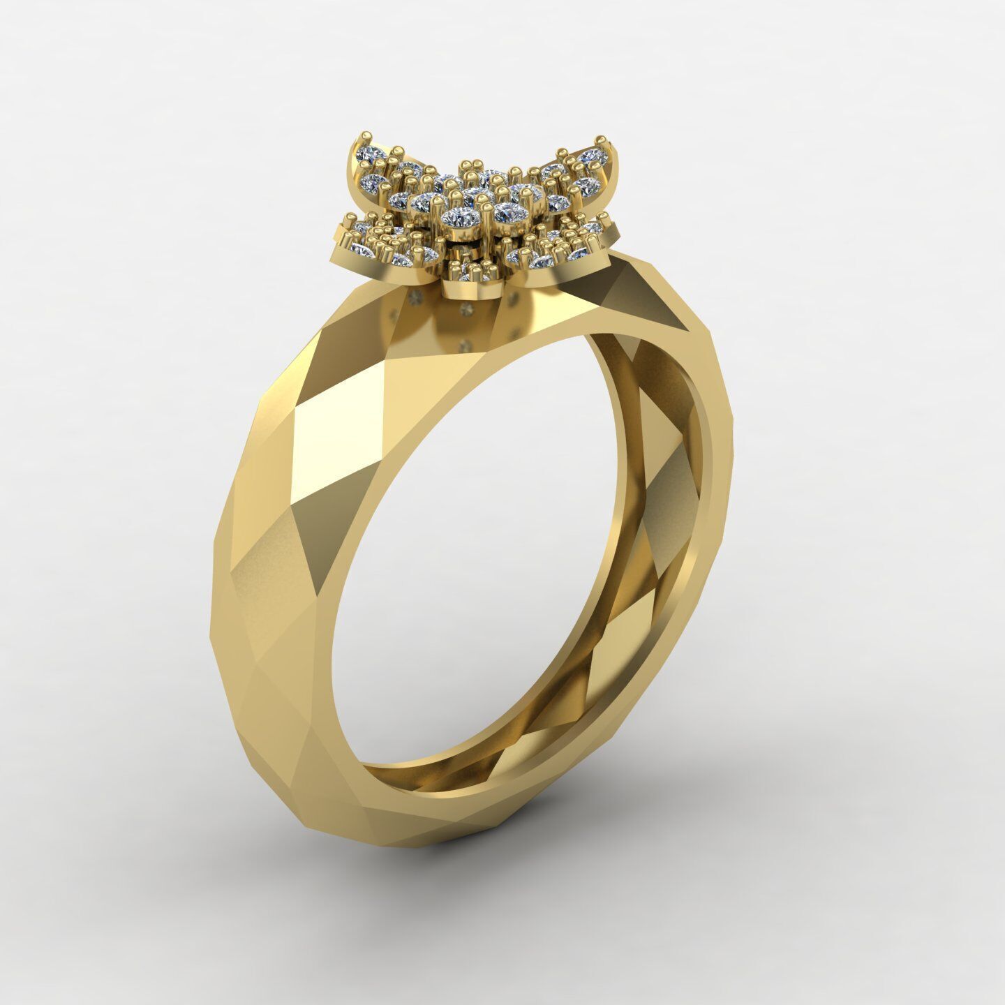 Facet ring 01 3D print model_1