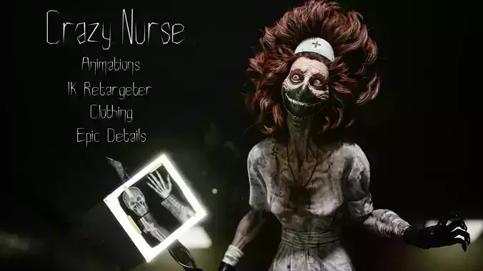 Crazy Nurse - Rigged and Animated Low-poly 3D model