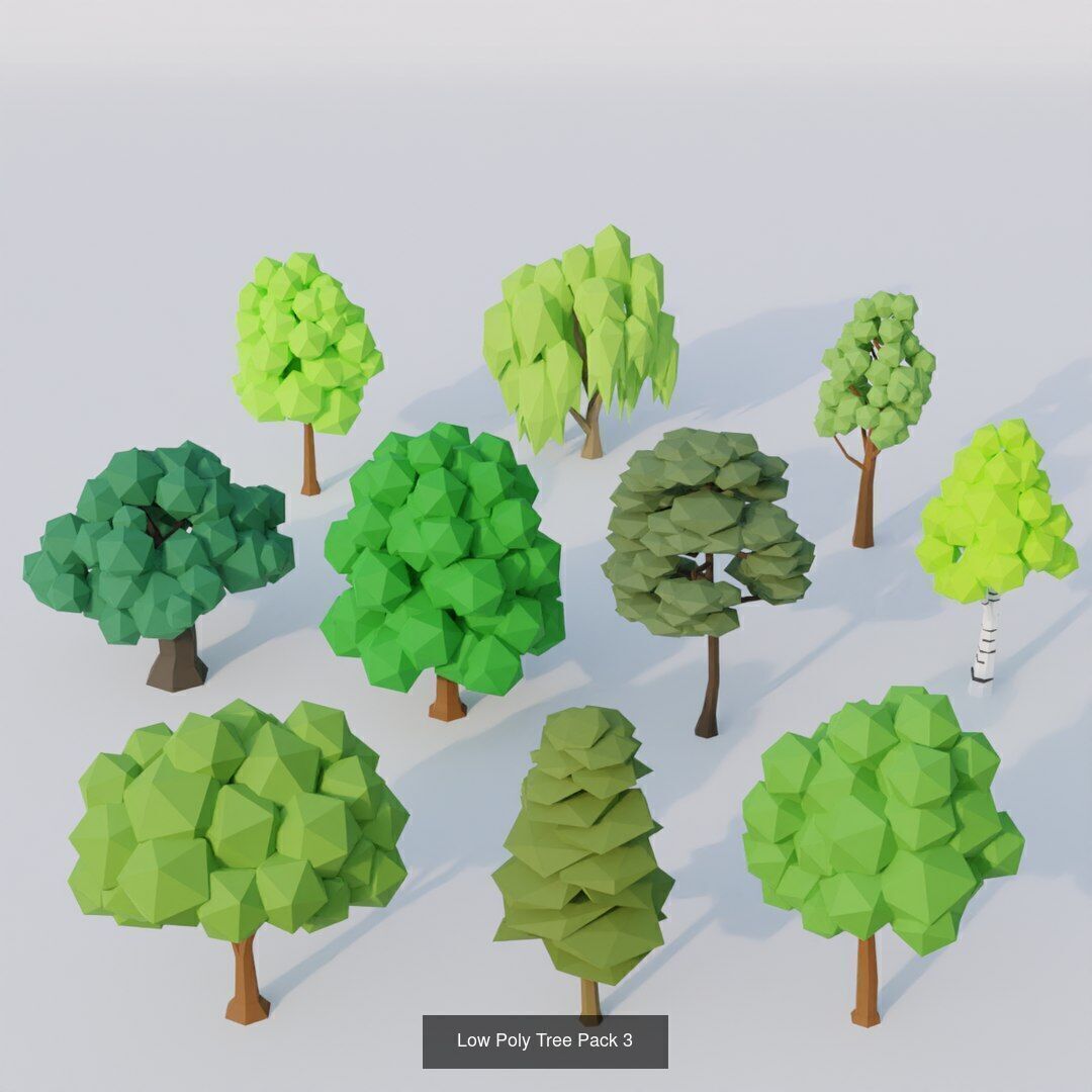 Low Poly Stylized Tree Pack Bundle 3D Model Collection 3-Pack _2