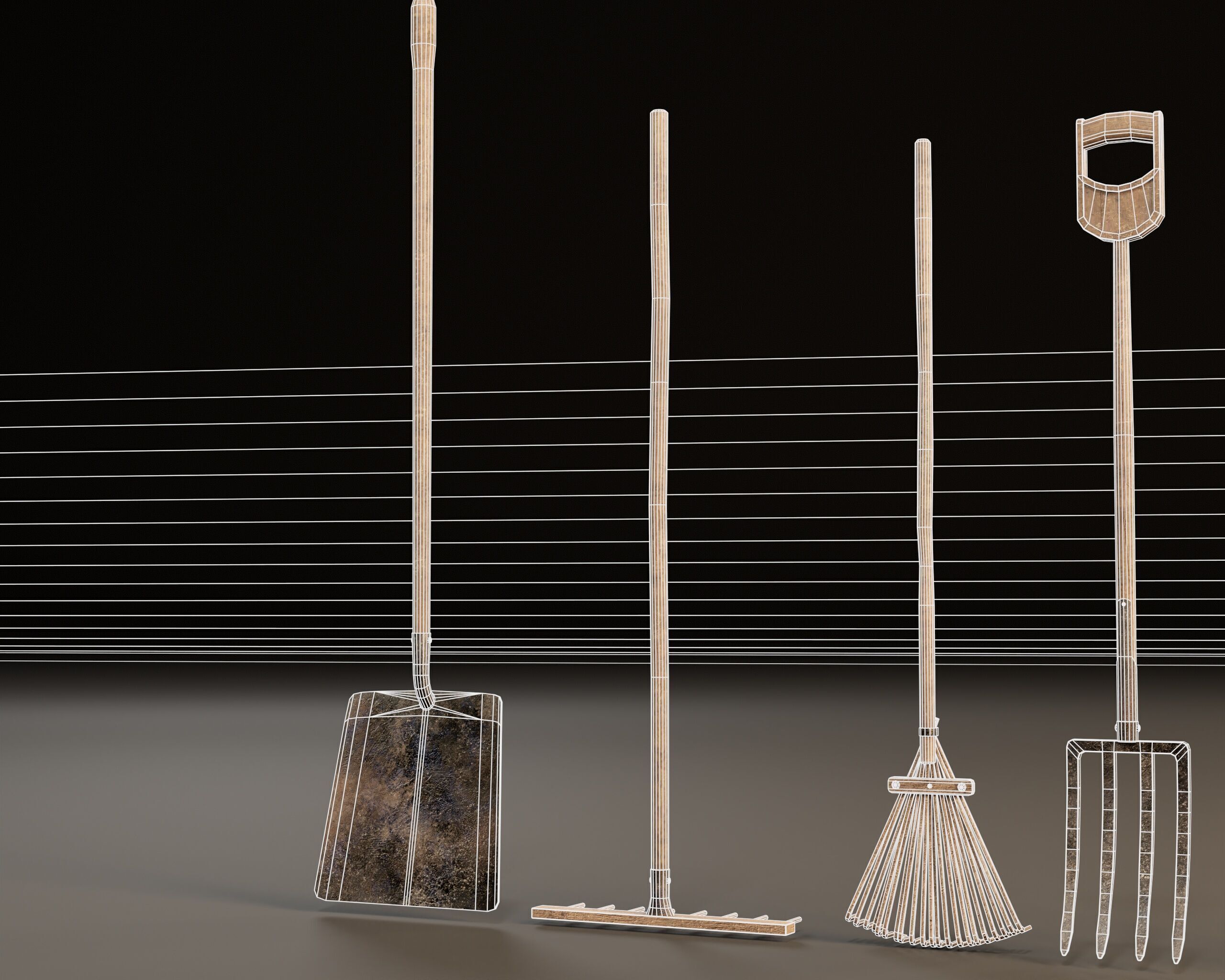 Medieval Farming Tools Set Low-poly 3D model_7