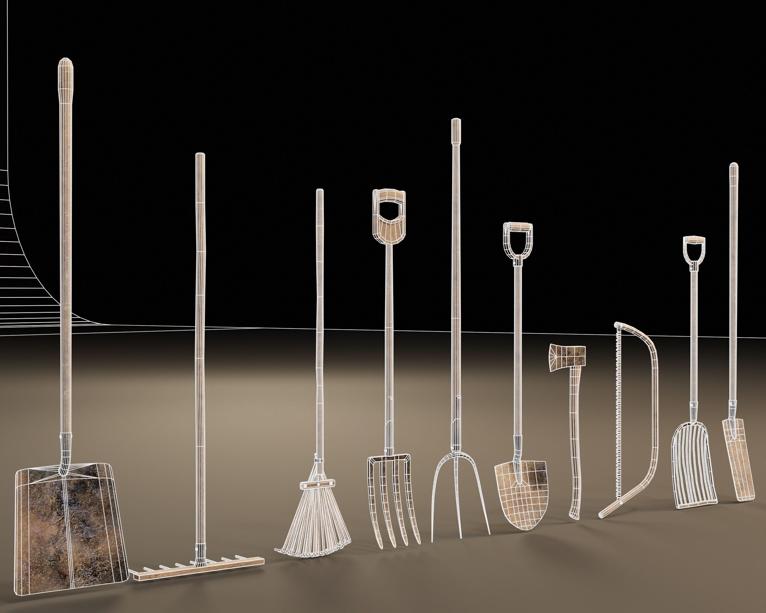 Medieval Farming Tools Set Low-poly 3D model_5