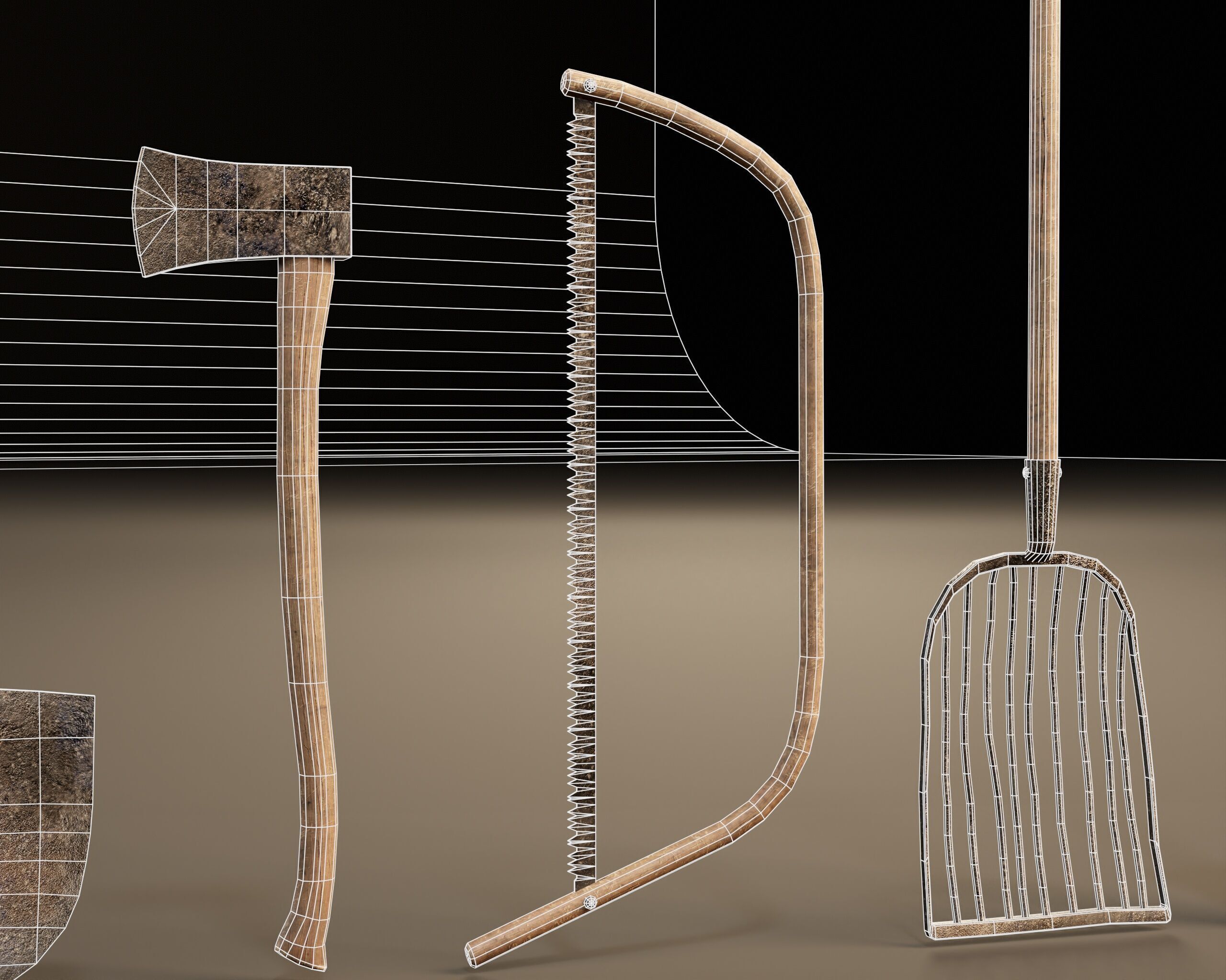 Medieval Farming Tools Set Low-poly 3D model_11