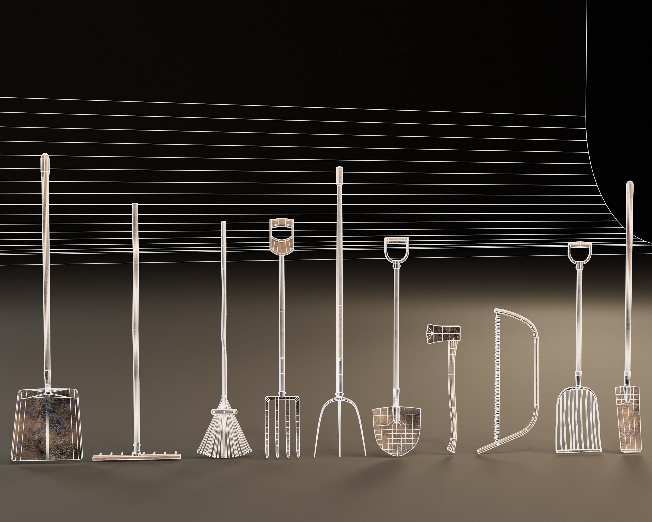 Medieval Farming Tools Set Low-poly 3D model_3