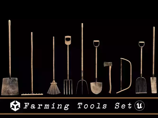 Medieval Farming Tools Set Low-poly 3D model