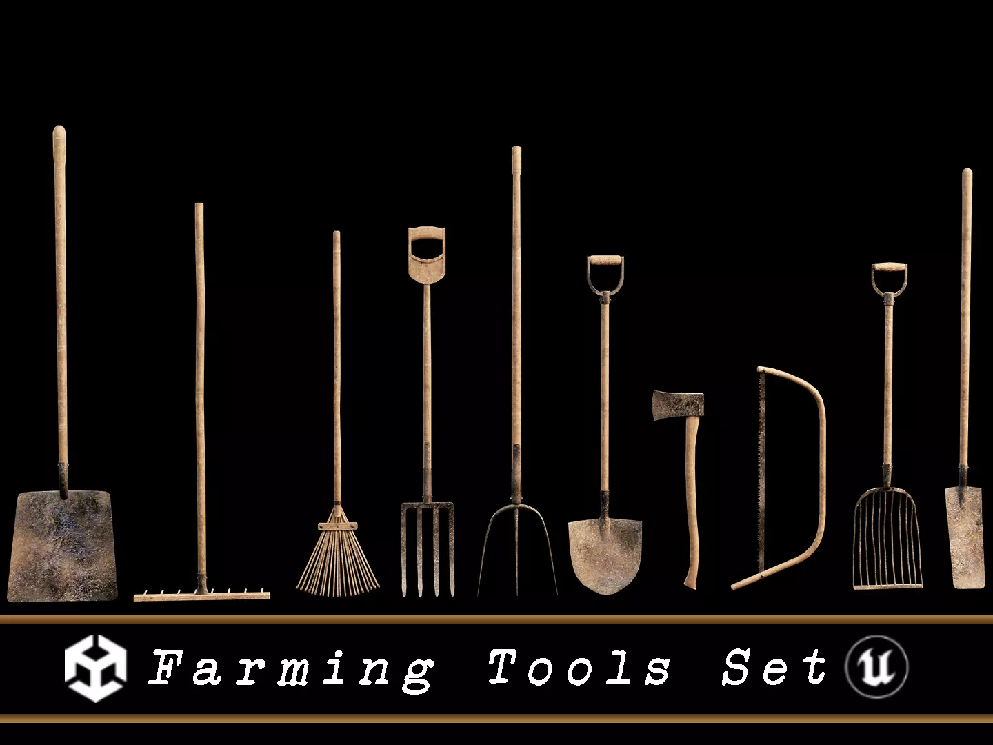 Medieval Farming Tools Set Low-poly 3D model_0