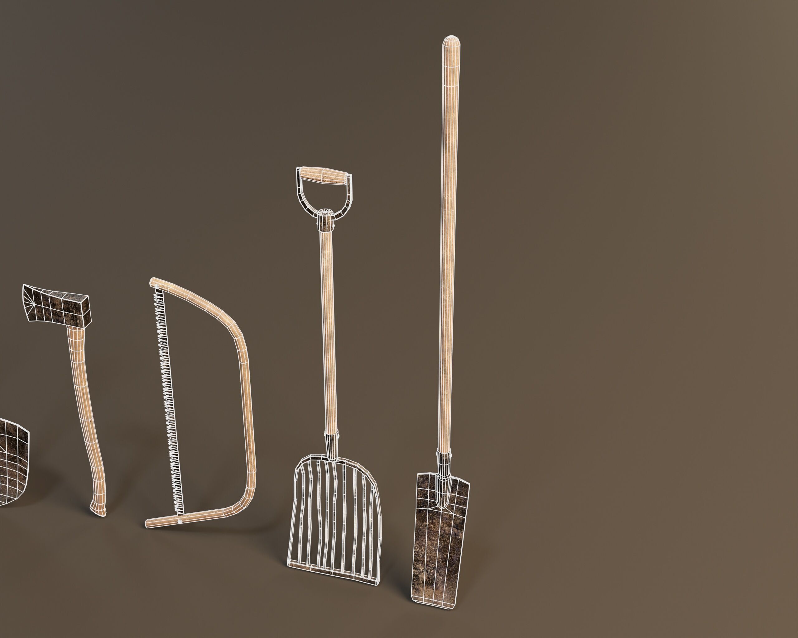 Medieval Farming Tools Set Low-poly 3D model_13