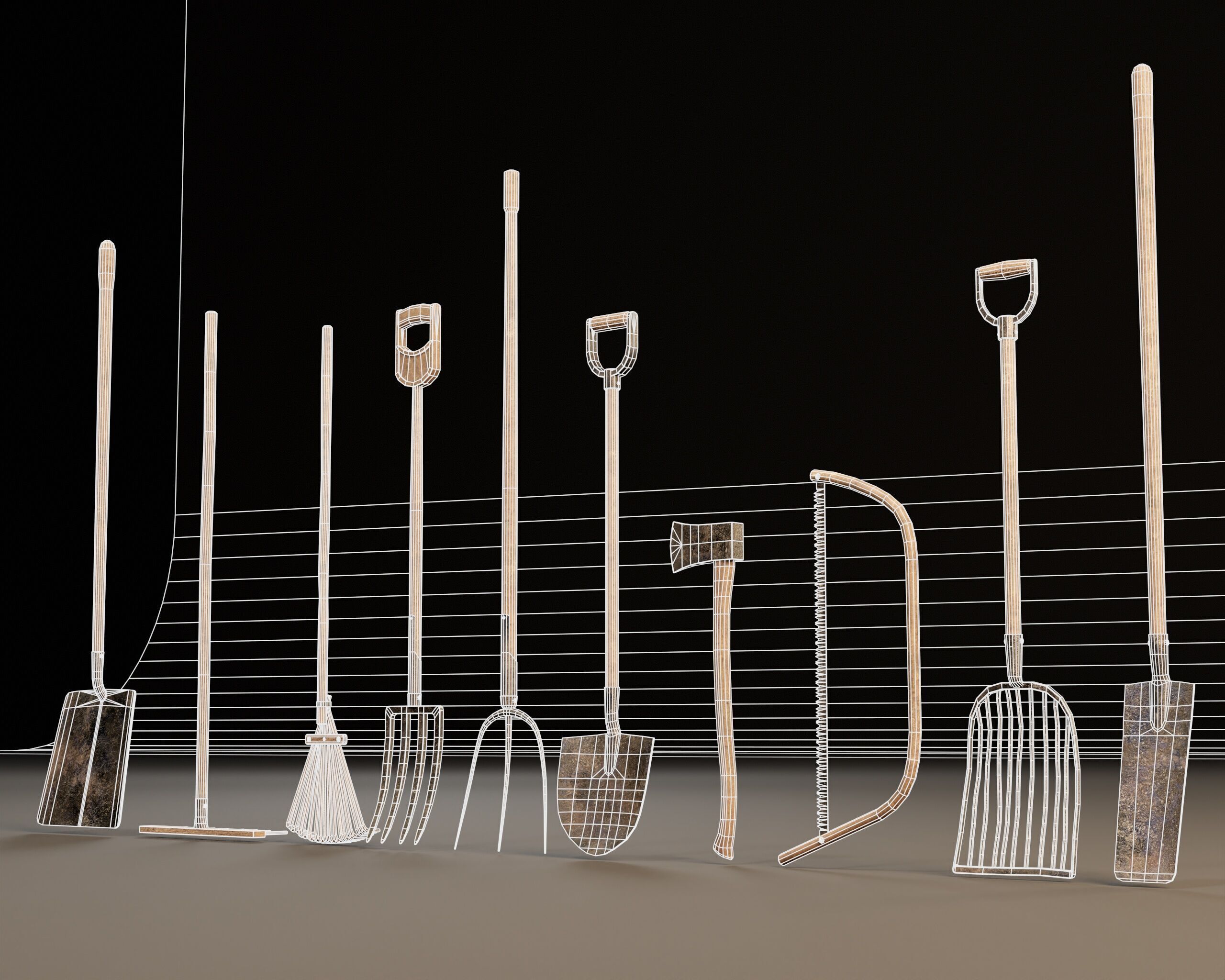 Medieval Farming Tools Set Low-poly 3D model_15