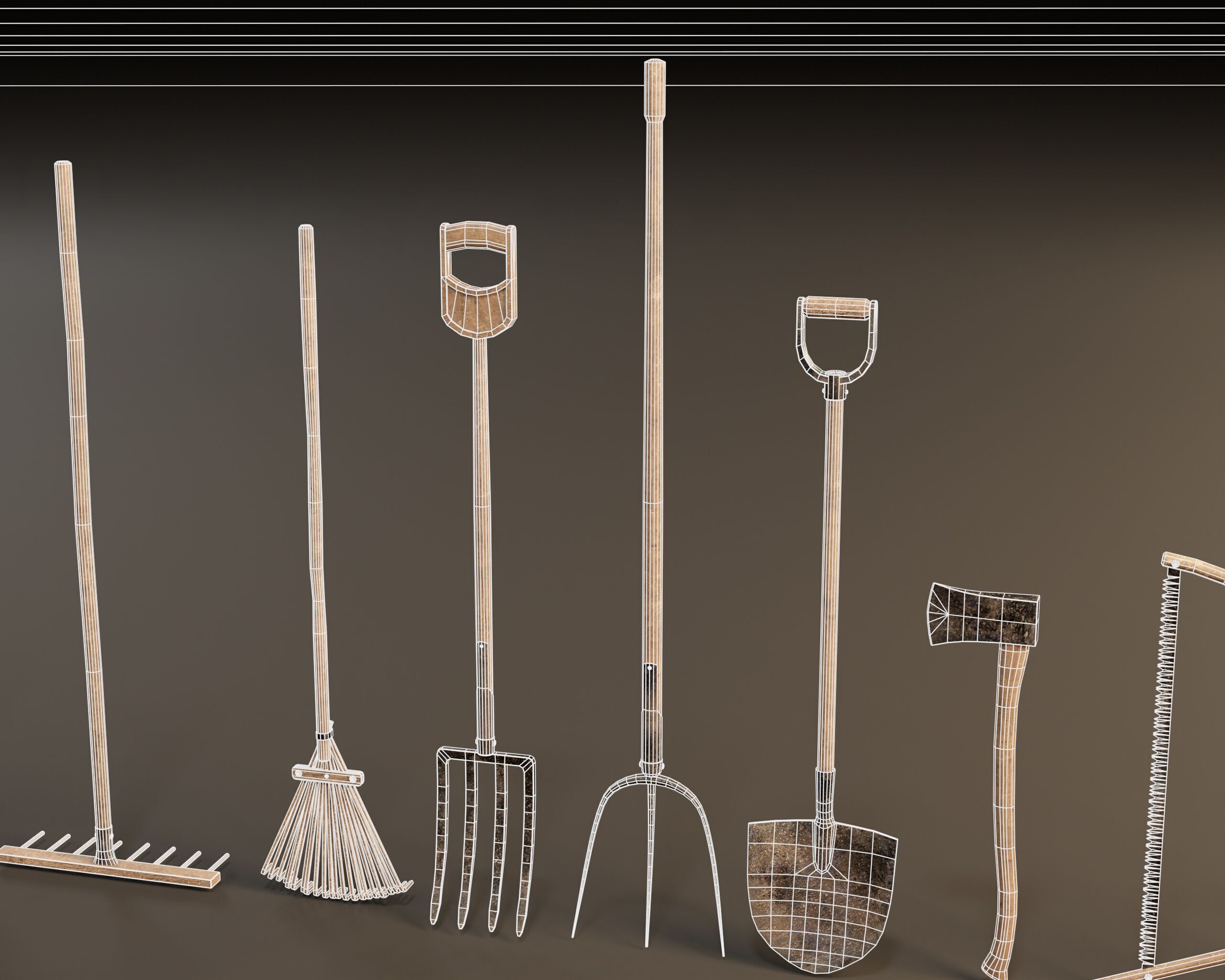 Medieval Farming Tools Set Low-poly 3D model_9