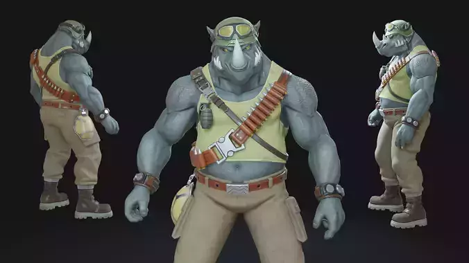 Rocksteady Animation-Ready Mutant Enforcer Low-poly 3D model