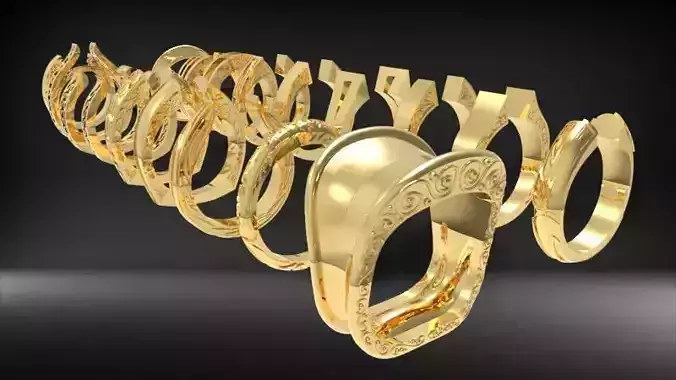Various Shanks Rings Jewelry findings Hand Engraved Style 3D print model