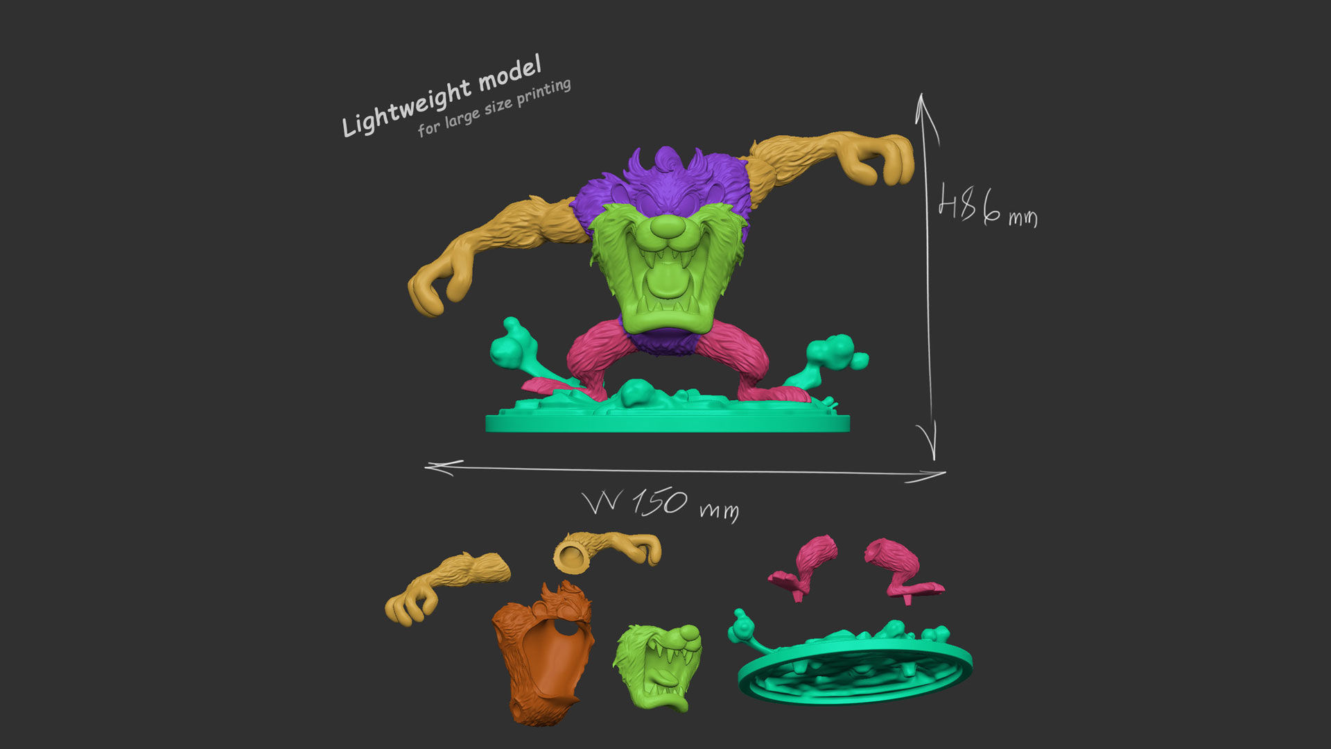 Cartoon Tasmanian Devil Looney tunes Taz Figurine STL Resin FDM 3D print model_11