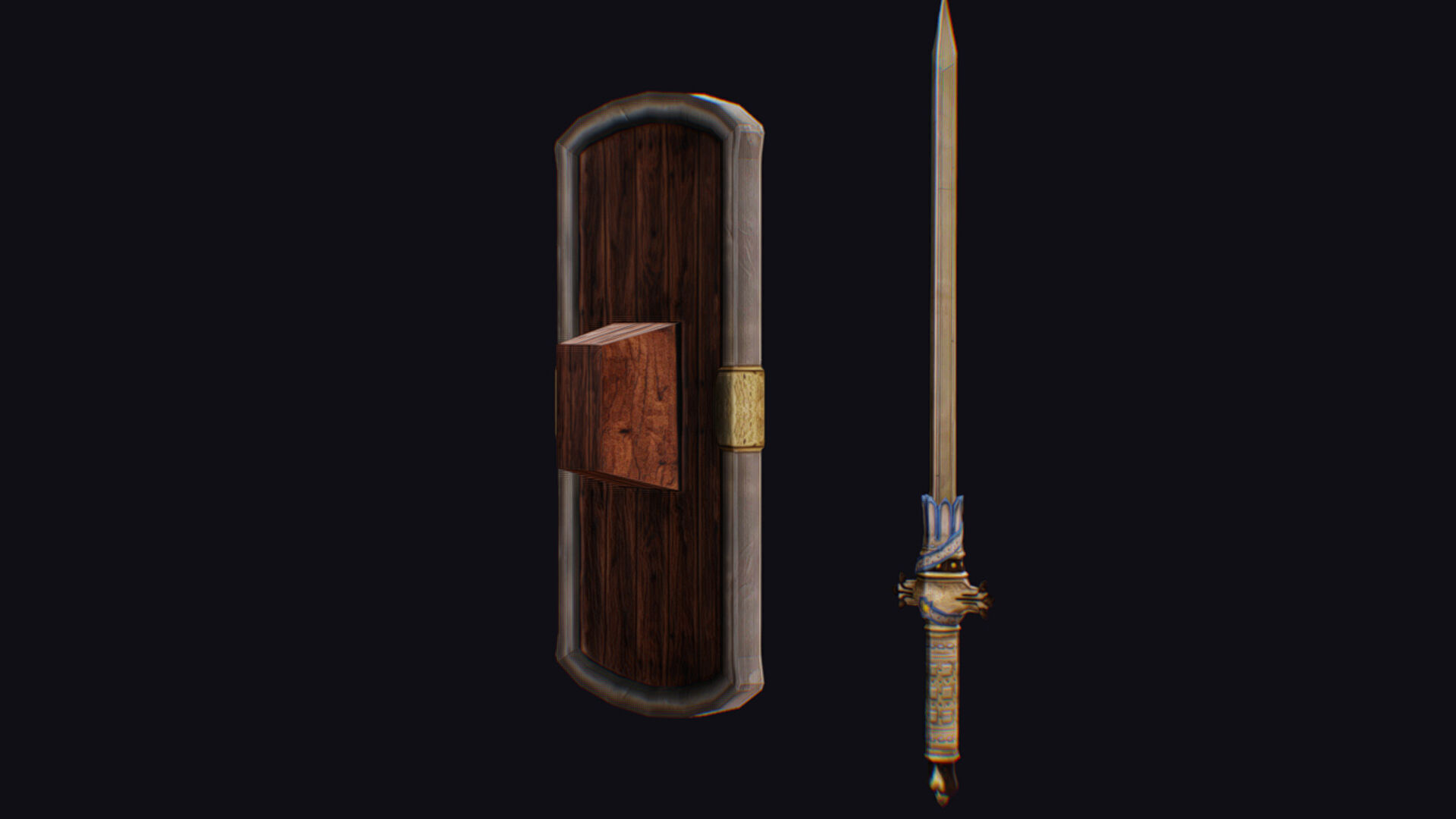 Sword Light Shield Armor Dagger Wooden Edged Cutting Rapier Low-poly 3D model_7