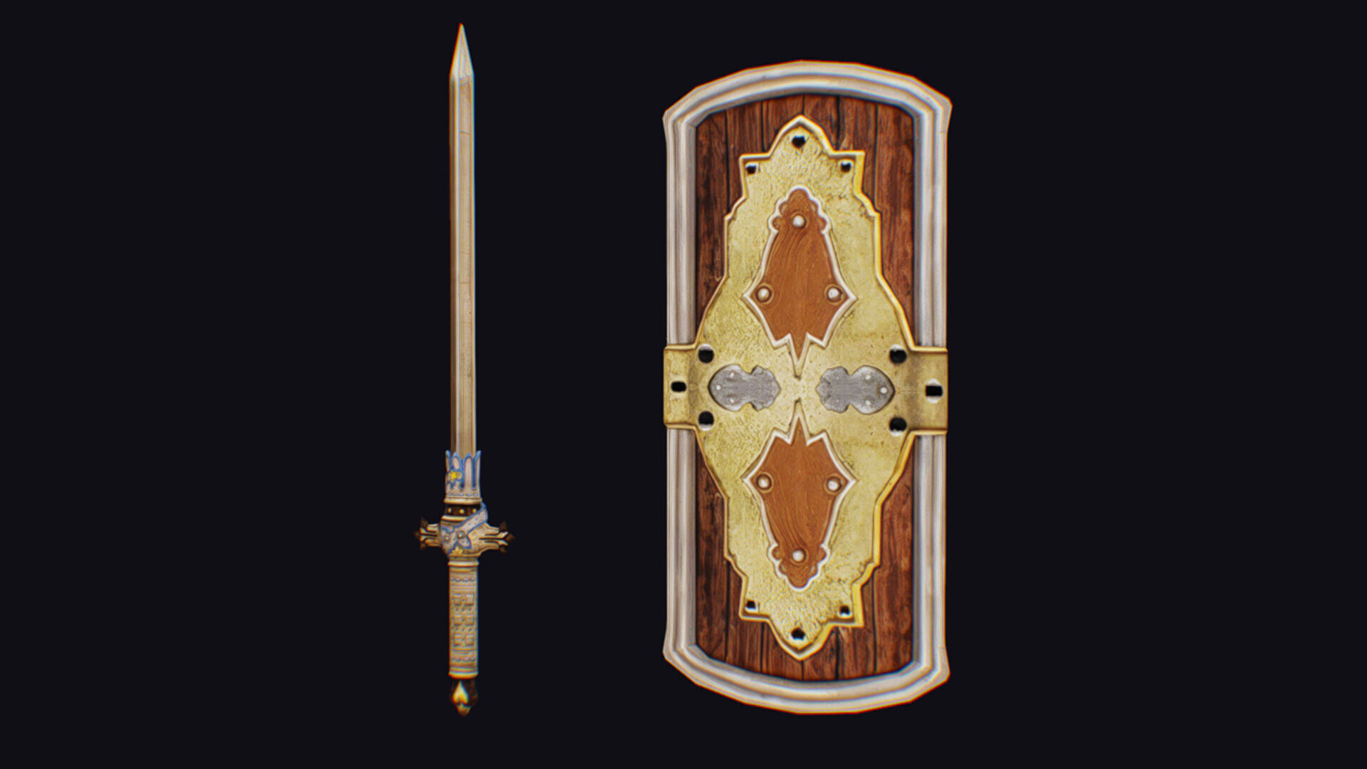 Sword Light Shield Armor Dagger Wooden Edged Cutting Rapier Low-poly 3D model_1