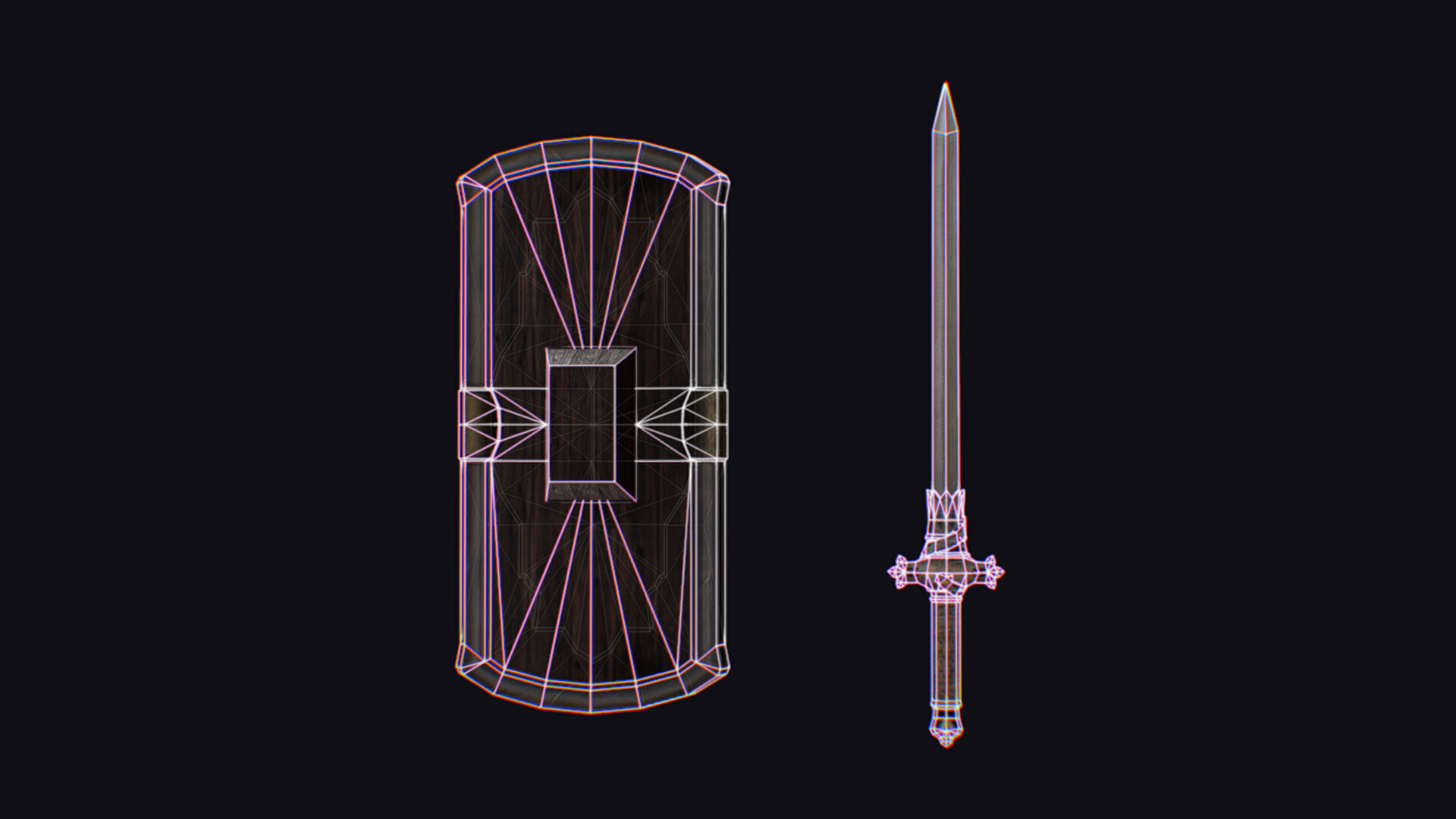 Sword Light Shield Armor Dagger Wooden Edged Cutting Rapier Low-poly 3D model_16