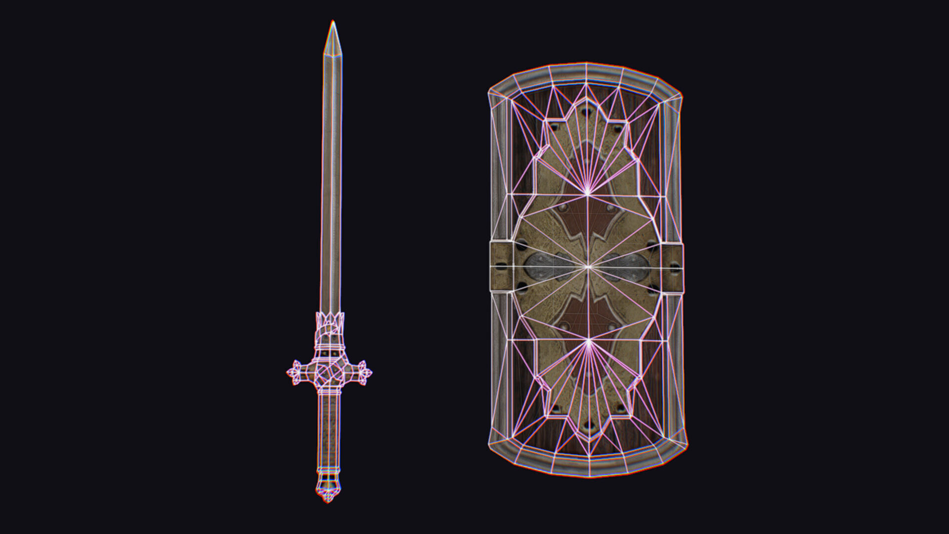 Sword Light Shield Armor Dagger Wooden Edged Cutting Rapier Low-poly 3D model_15