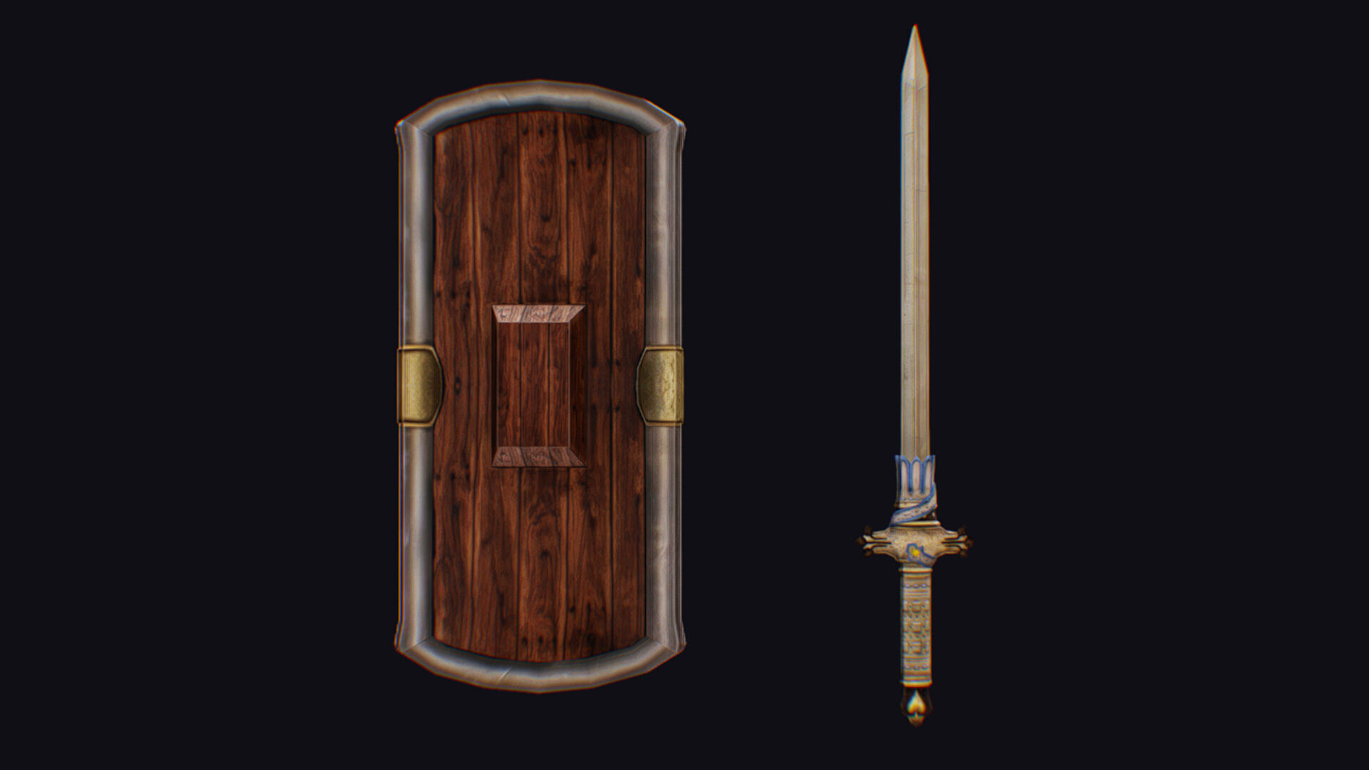 Sword Light Shield Armor Dagger Wooden Edged Cutting Rapier Low-poly 3D model_6