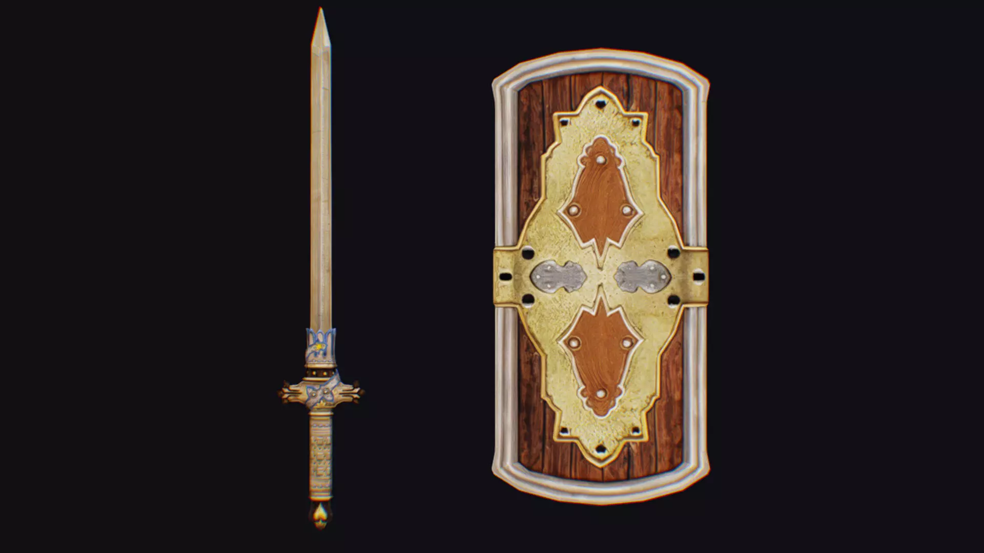 Sword Light Shield Armor Dagger Wooden Edged Cutting Rapier Low-poly 3D model_0