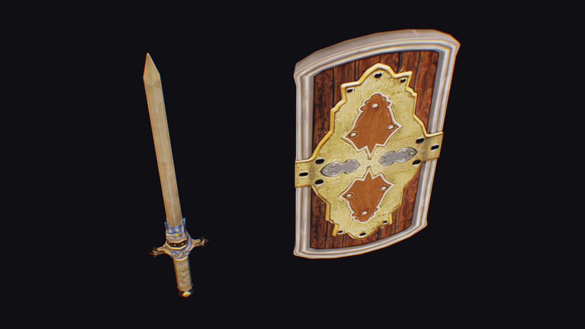 Sword Light Shield Armor Dagger Wooden Edged Cutting Rapier Low-poly 3D model_8