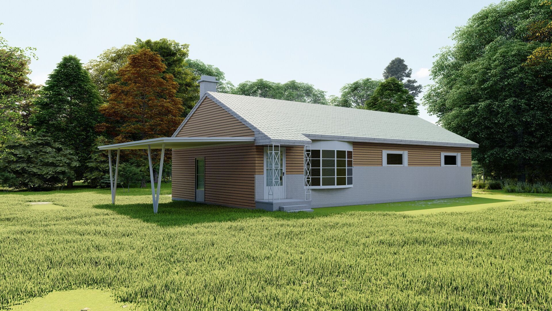 Forest villa-Casa Scene-Modern Villa 3D model_1