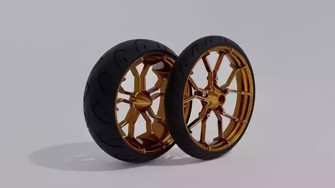 Front 23 and rear 21 wheels with tires for motorcycle