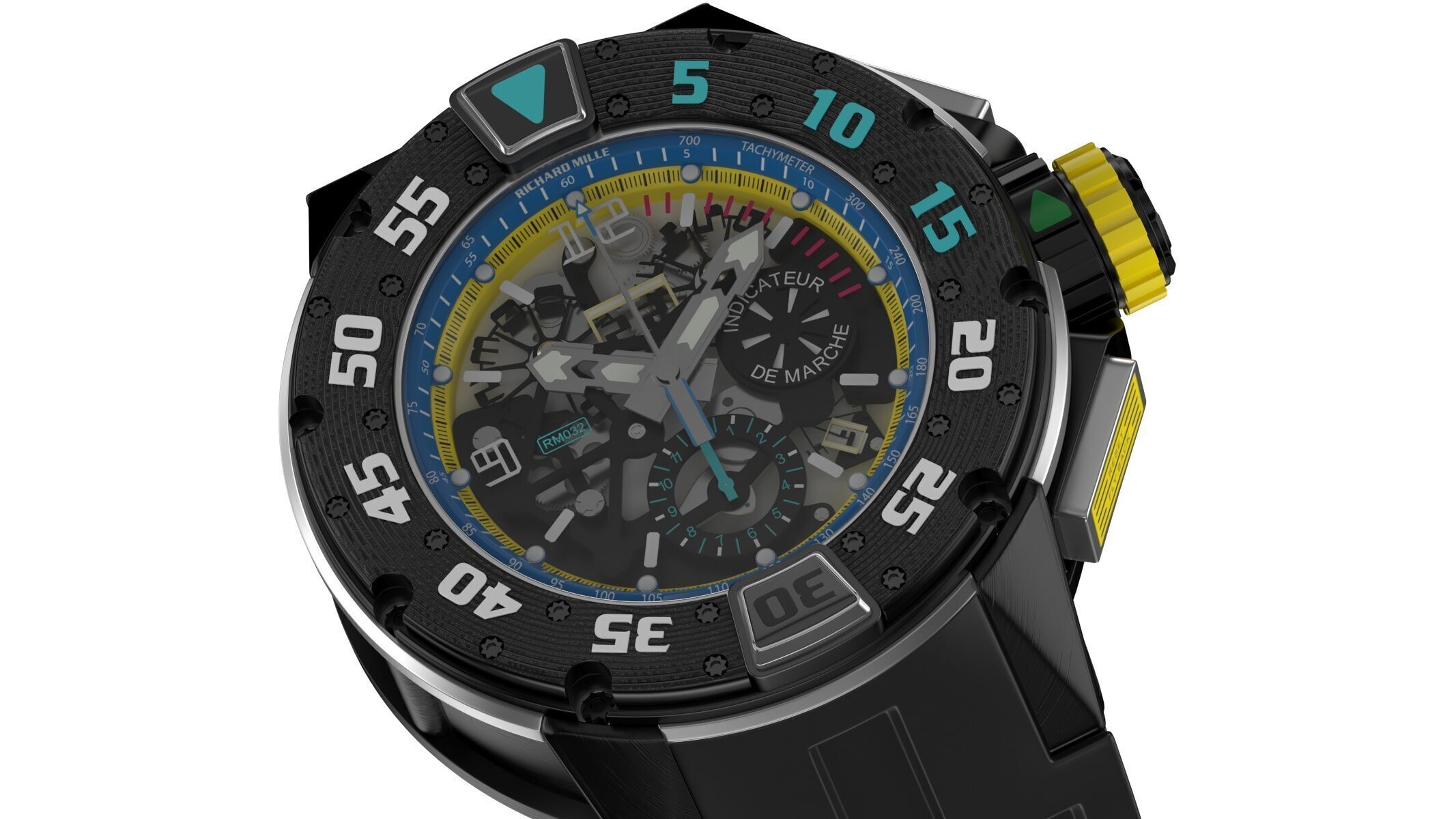Richard Mille RM 032 Yellow Luxury Watch 3D model_2