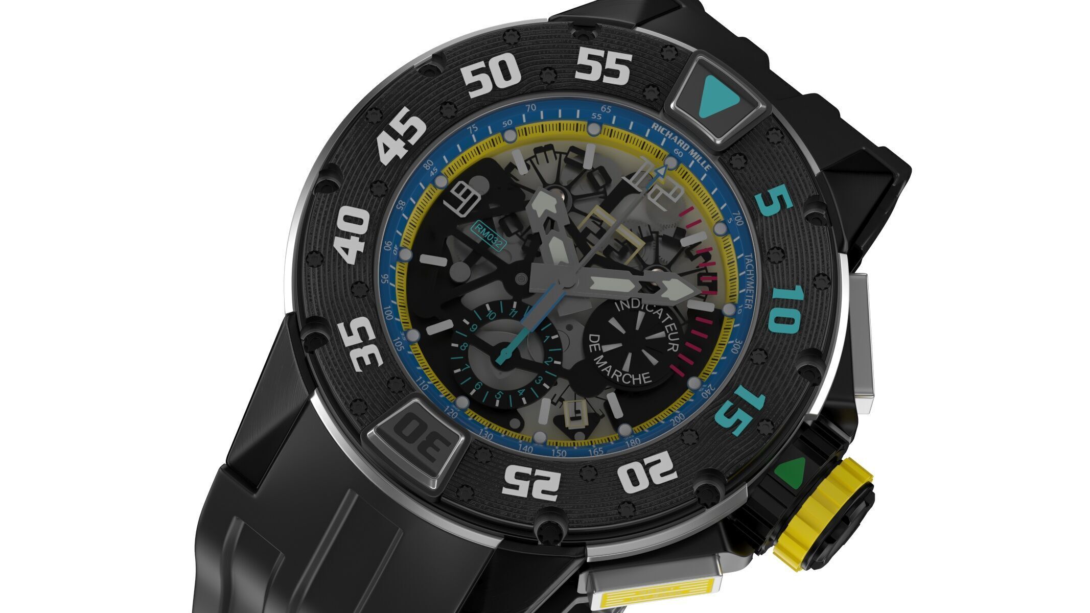 Richard Mille RM 032 Yellow Luxury Watch 3D model_3
