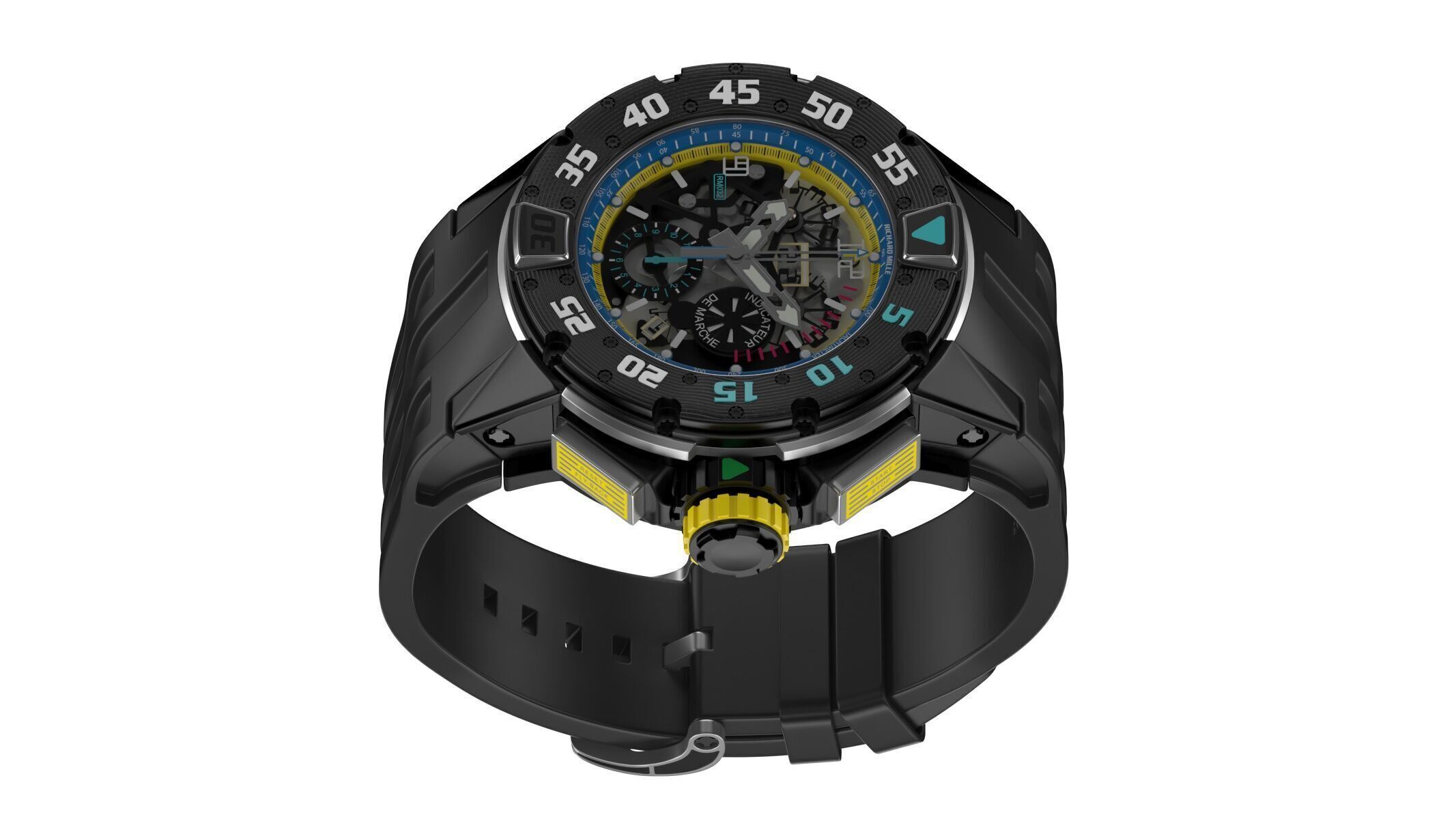 Richard Mille RM 032 Yellow Luxury Watch 3D model_7